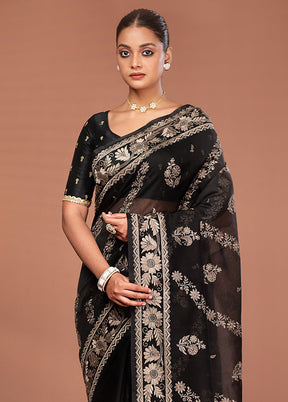 Black Pure Cotton Saree With Blouse Piece