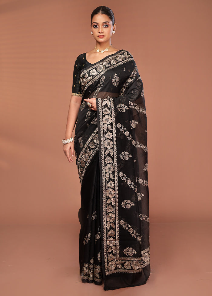 Black Pure Cotton Saree With Blouse Piece