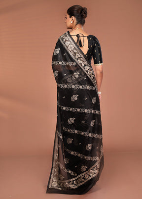 Black Pure Cotton Saree With Blouse Piece