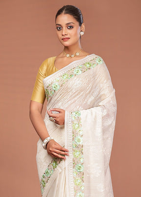 White Pure Cotton Saree With Blouse Piece