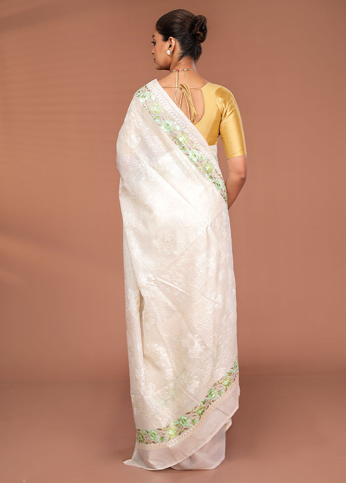 White Pure Cotton Saree With Blouse Piece