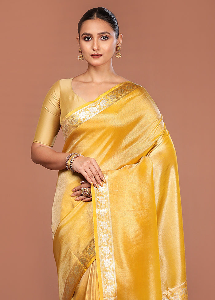 Yellow Tissue Silk Saree With Blouse Piece