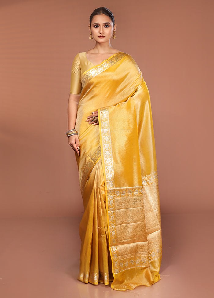 Yellow Tissue Silk Saree With Blouse Piece
