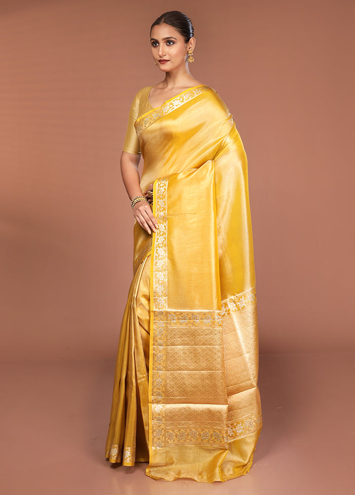 Yellow Tissue Silk Saree With Blouse Piece