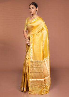 Yellow Tissue Silk Saree With Blouse Piece