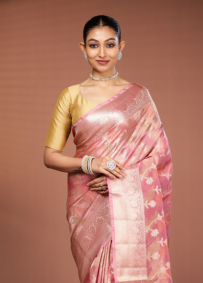 Pink Tissue Silk Saree With Blouse Piece