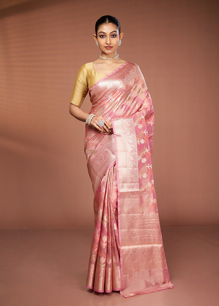 Pink Tissue Silk Saree With Blouse Piece
