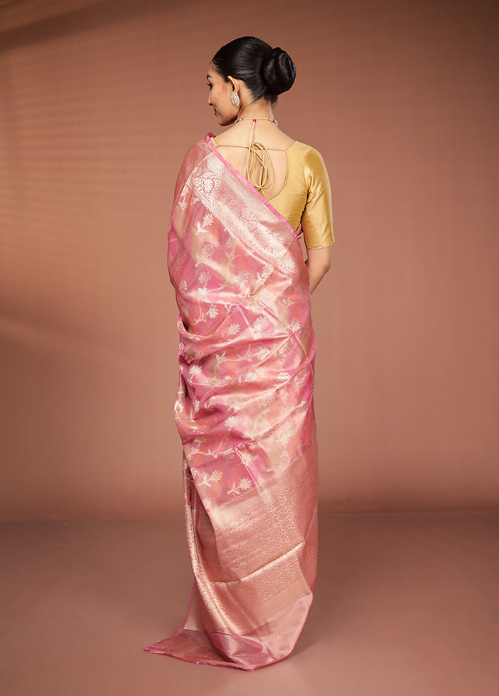 Pink Tissue Silk Saree With Blouse Piece