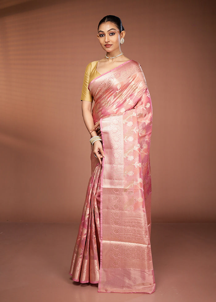 Pink Tissue Silk Saree With Blouse Piece