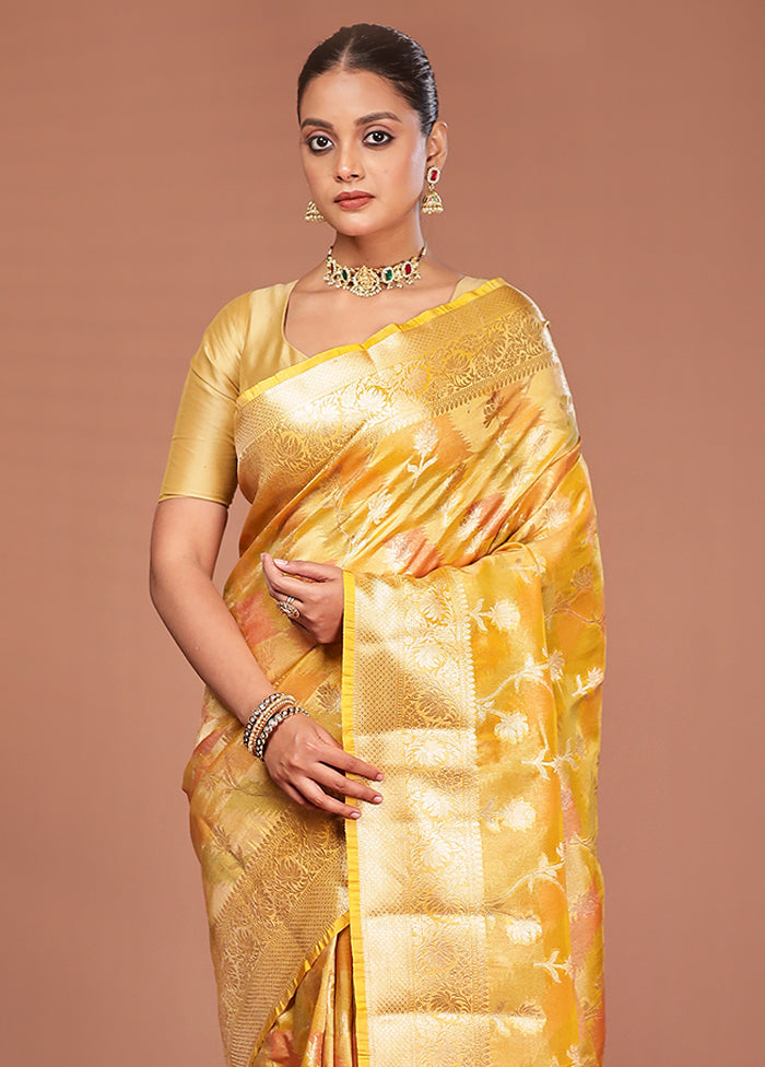 Yellow Tissue Silk Saree With Blouse Piece
