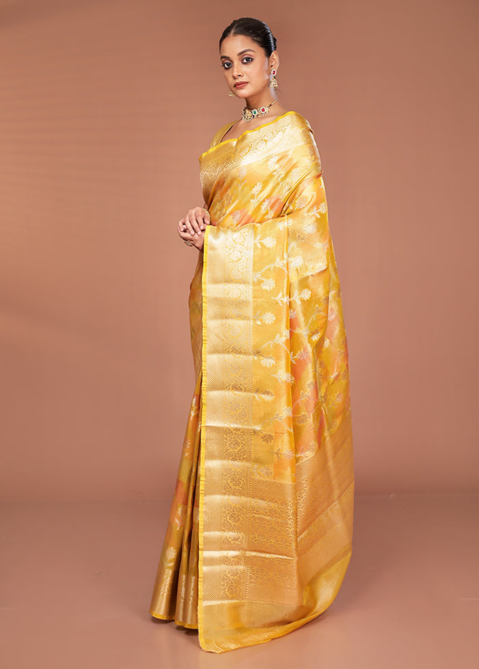 Yellow Tissue Silk Saree With Blouse Piece