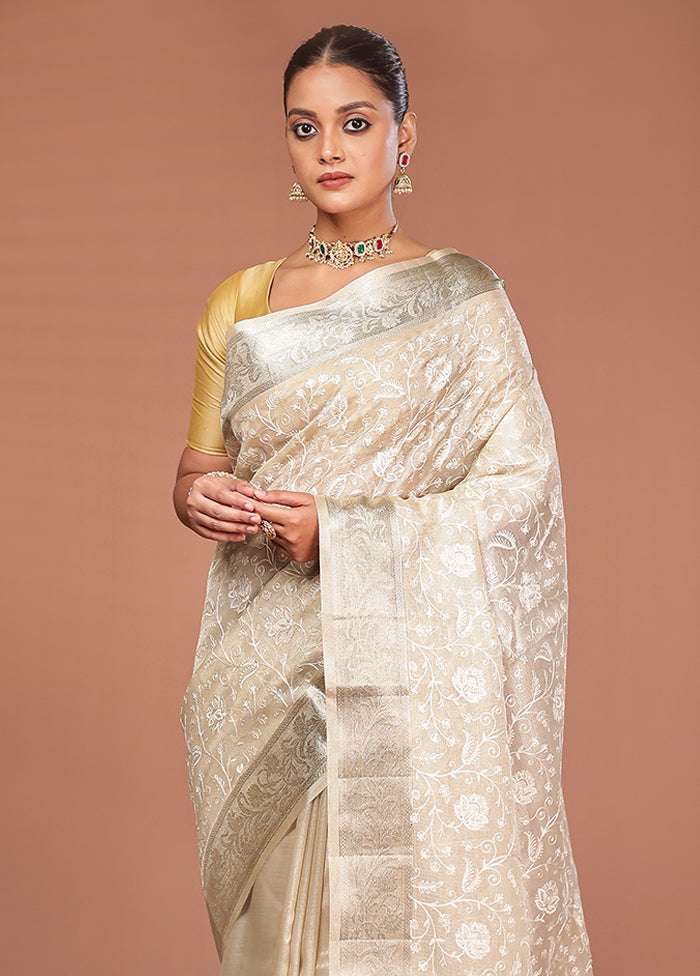 Cream Cotton Saree With Blouse Piece