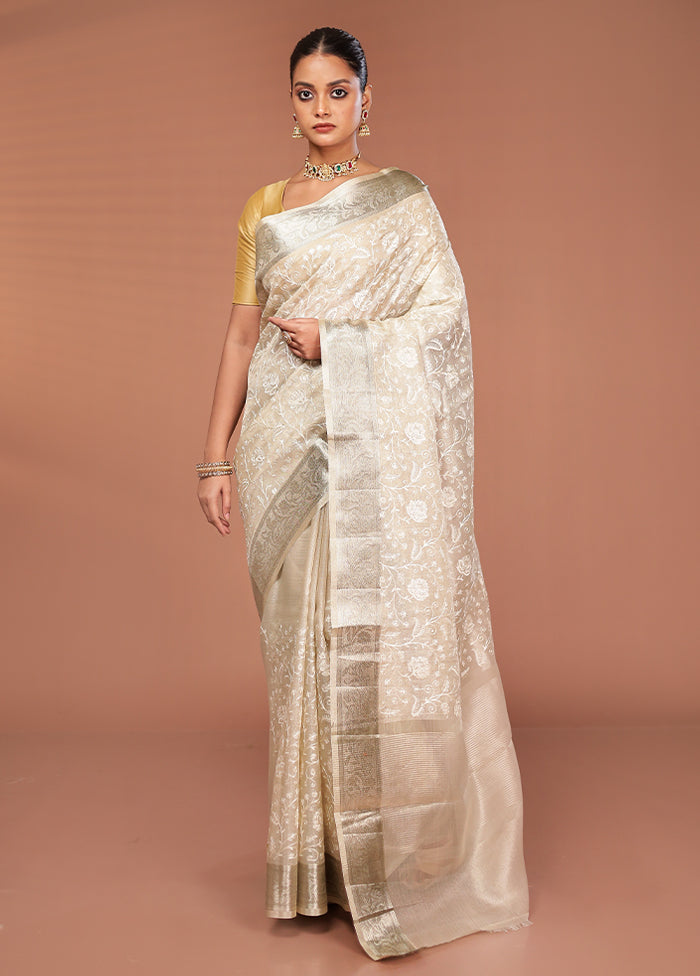Cream Cotton Saree With Blouse Piece