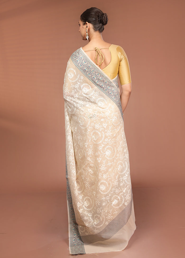 Cream Cotton Saree With Blouse Piece