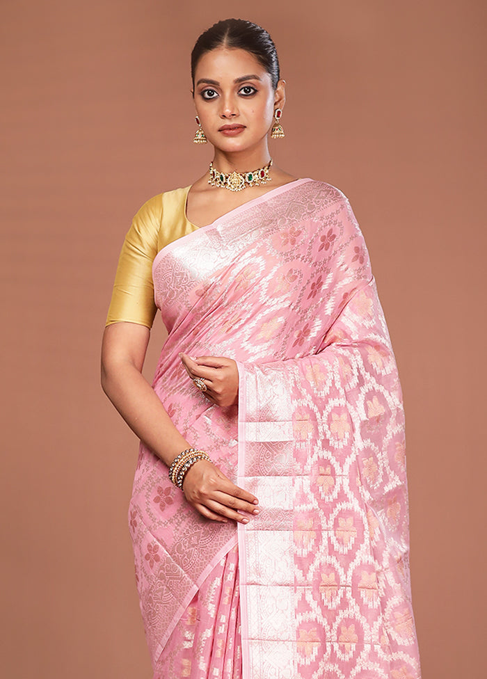 Pink Kora Silk Saree With Blouse Piece