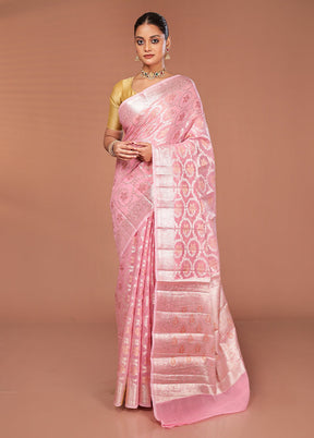 Pink Kora Silk Saree With Blouse Piece