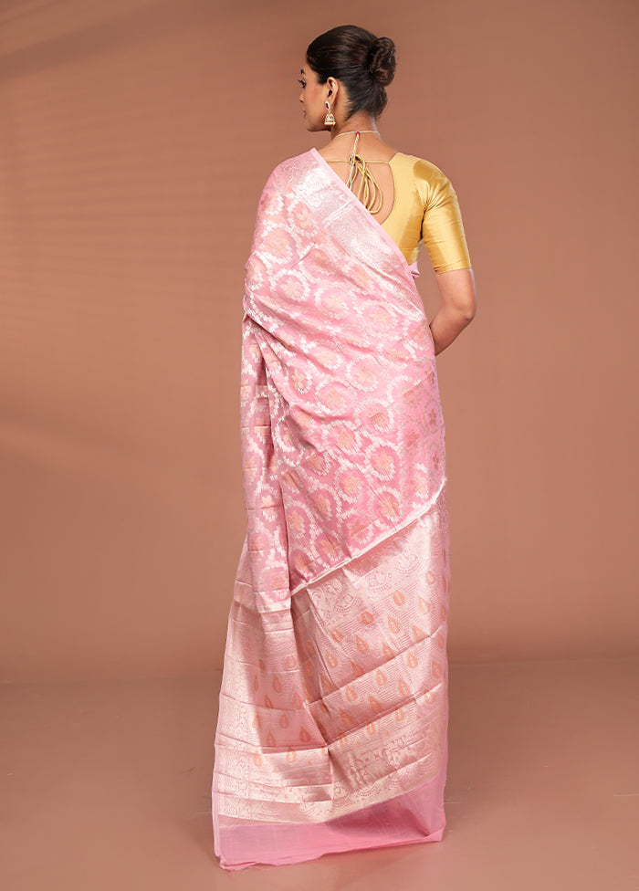 Pink Kora Silk Saree With Blouse Piece