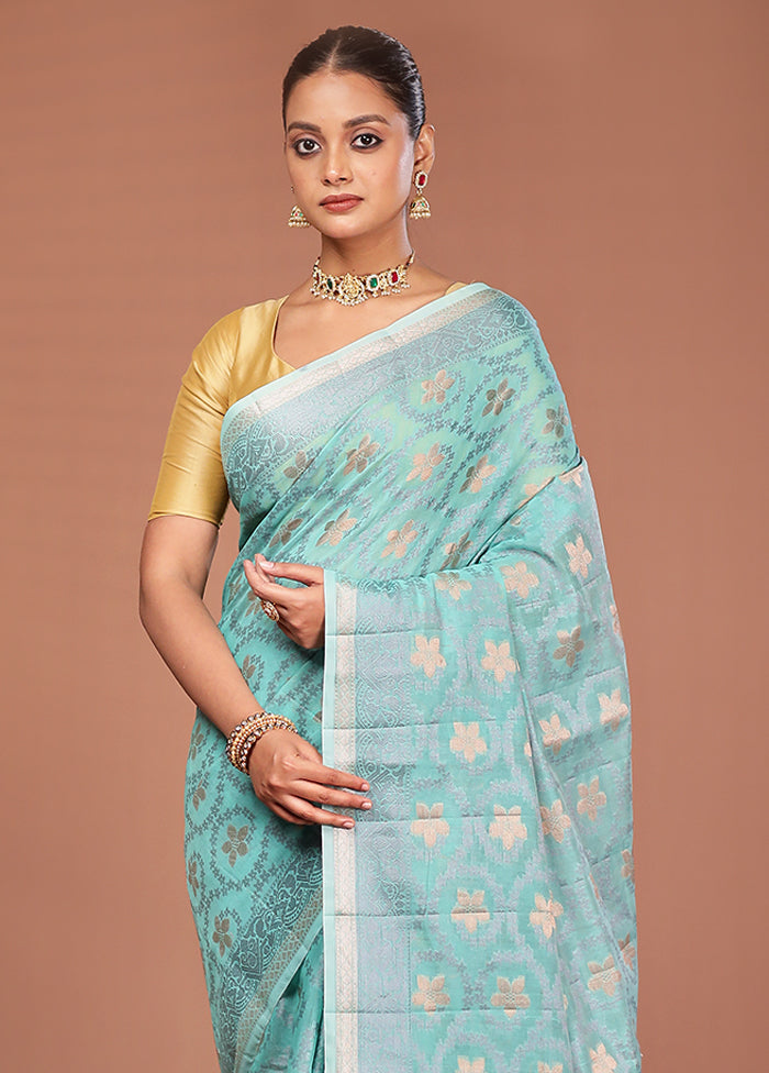 Green Kora Silk Saree With Blouse Piece