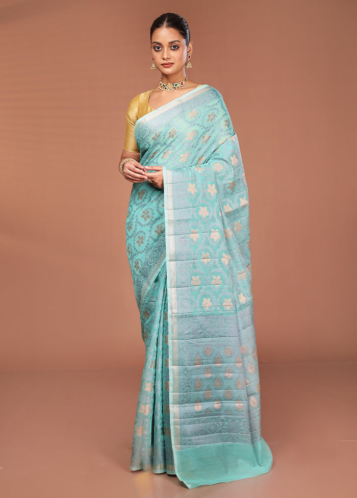 Green Kora Silk Saree With Blouse Piece