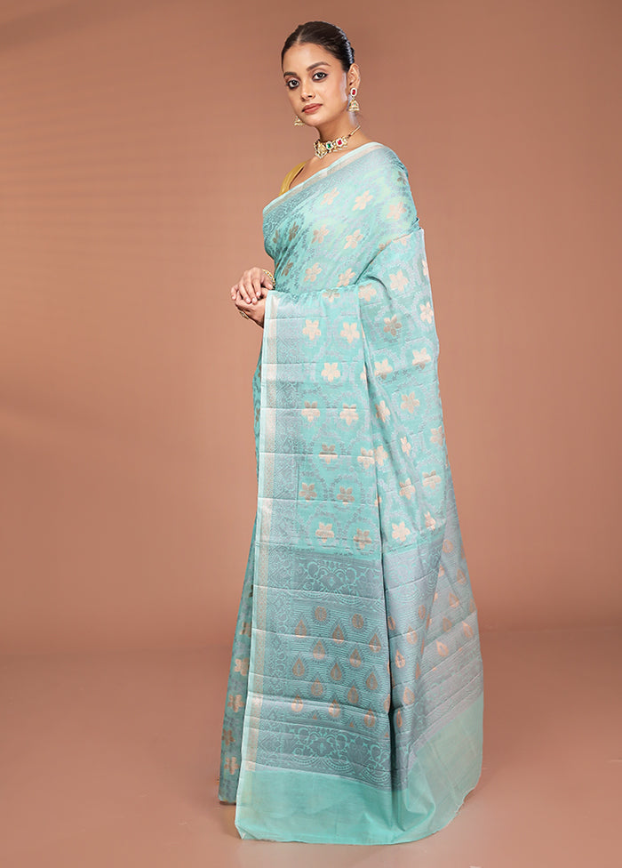 Green Kora Silk Saree With Blouse Piece