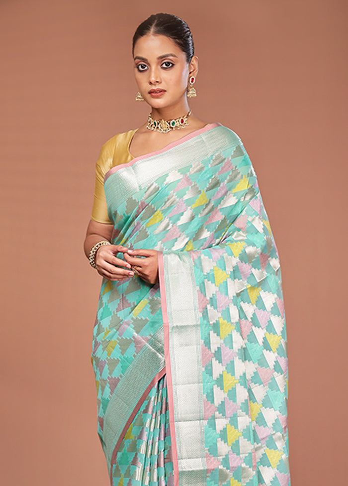 Green Kora Silk Saree With Blouse Piece