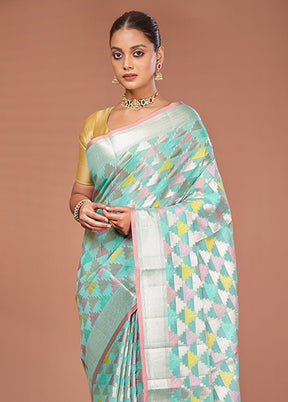Green Kora Silk Saree With Blouse Piece