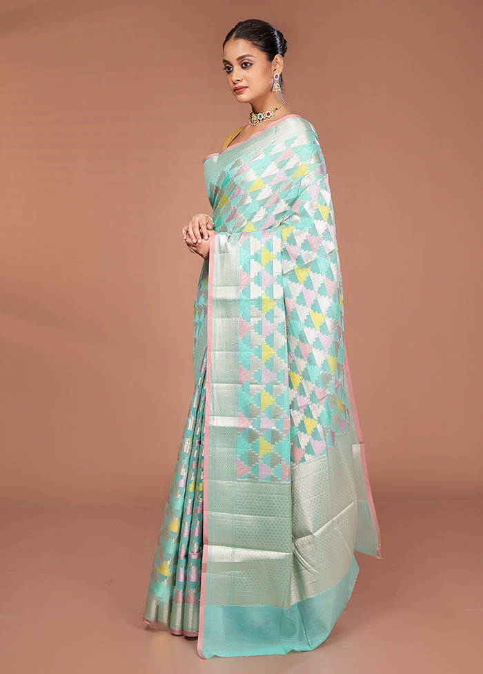 Green Kora Silk Saree With Blouse Piece