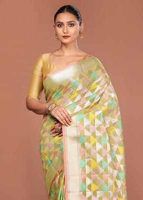 Green Kora Silk Saree With Blouse Piece