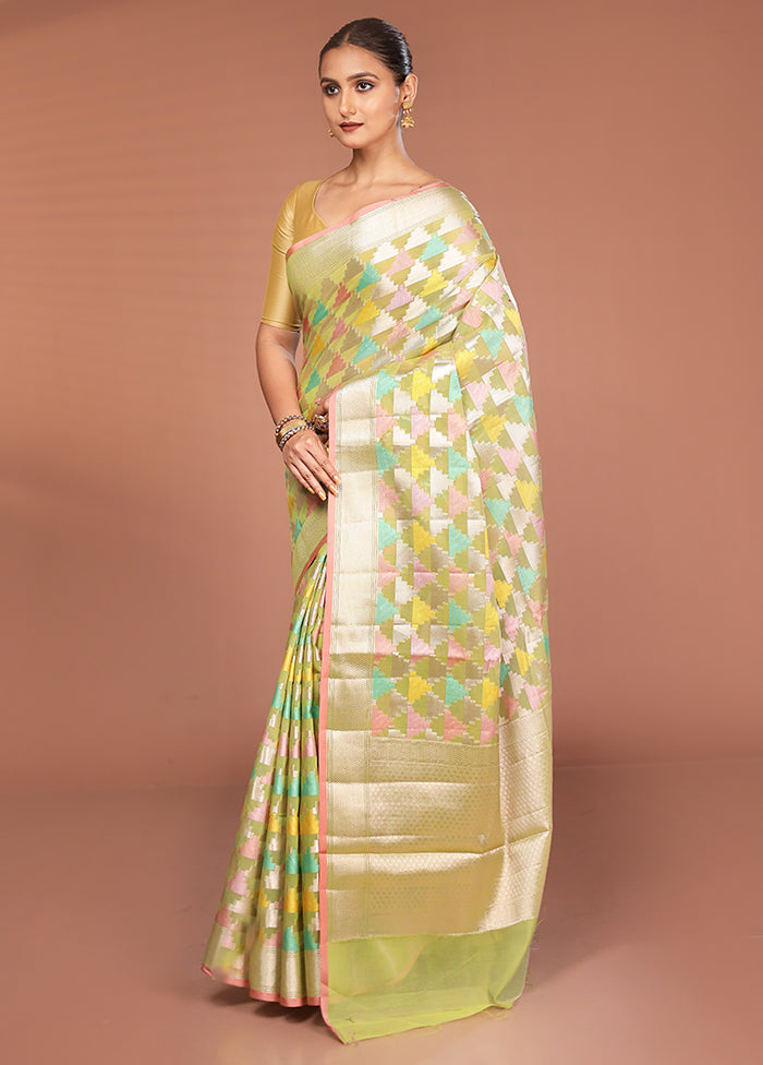 Green Kora Silk Saree With Blouse Piece