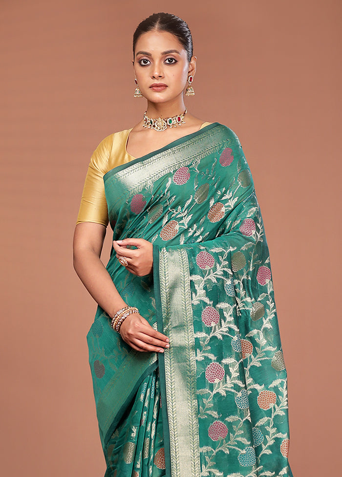 Green Kora Silk Saree With Blouse Piece