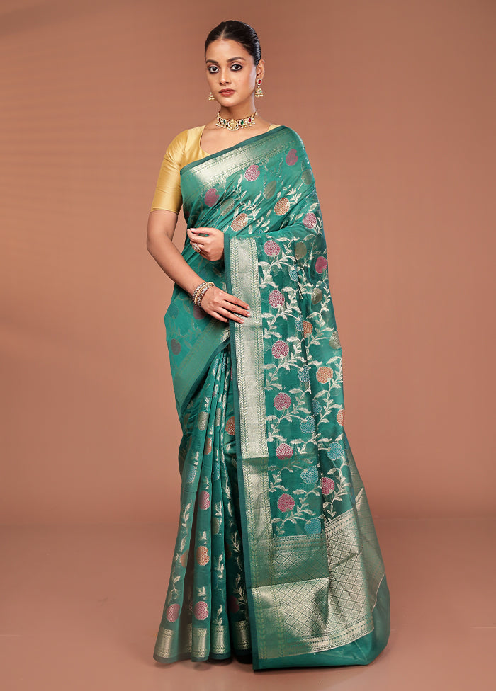 Green Kora Silk Saree With Blouse Piece