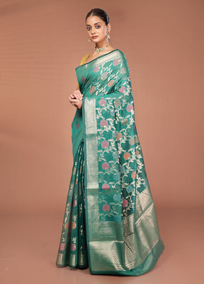 Green Kora Silk Saree With Blouse Piece