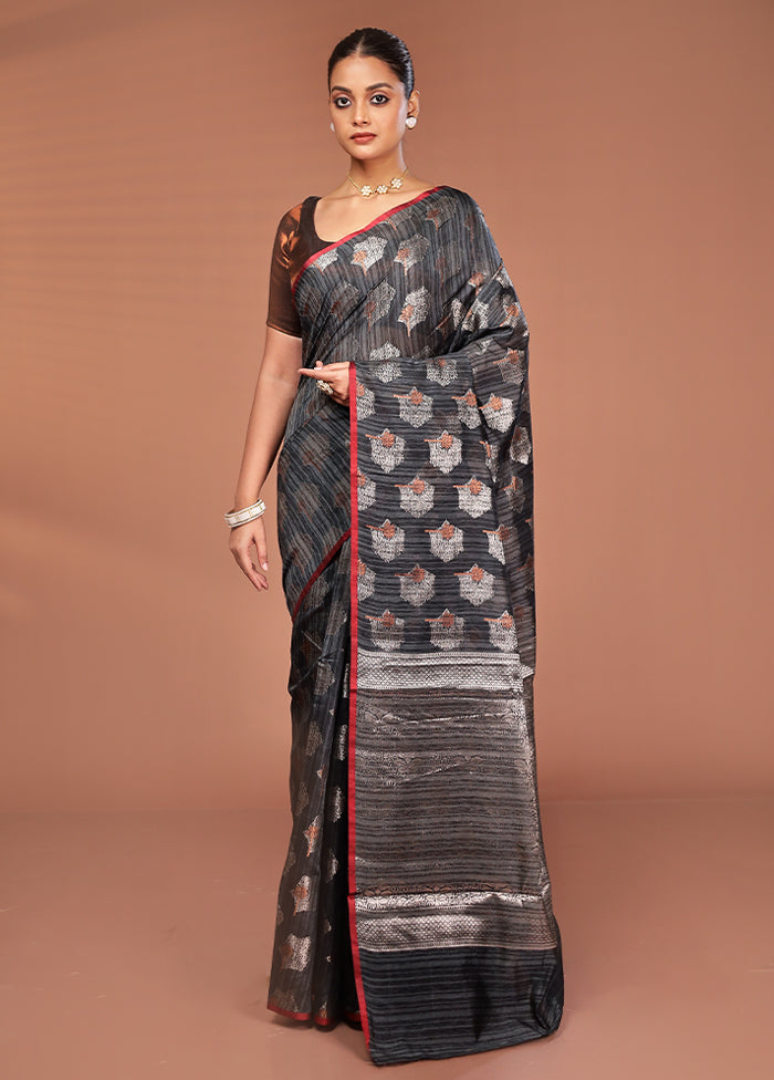 Black Kora Silk Saree With Blouse Piece