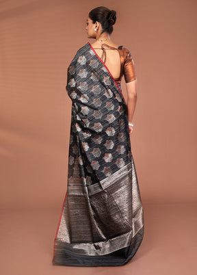 Black Kora Silk Saree With Blouse Piece
