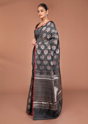 Black Kora Silk Saree With Blouse Piece
