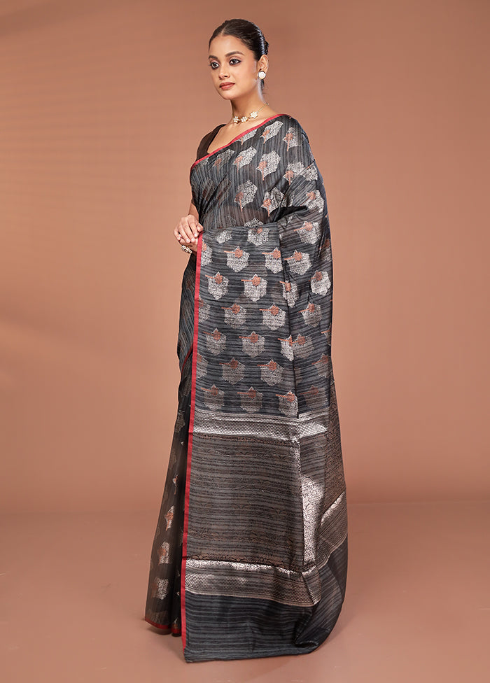 Black Kora Silk Saree With Blouse Piece