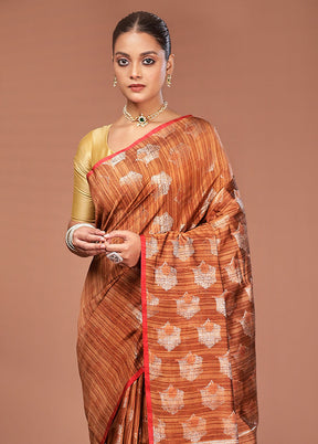 Maroon Kora Silk Saree With Blouse Piece
