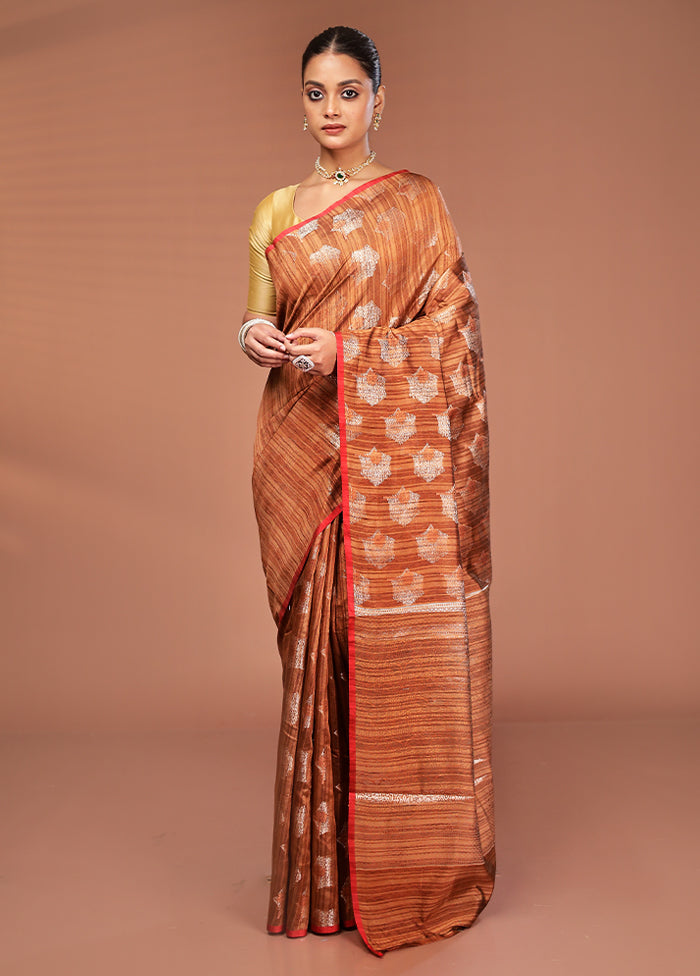 Maroon Kora Silk Saree With Blouse Piece