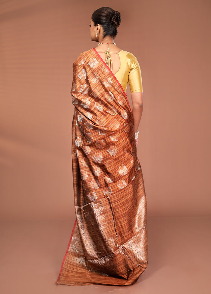 Maroon Kora Silk Saree With Blouse Piece