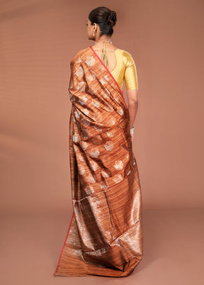 Maroon Kora Silk Saree With Blouse Piece
