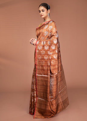 Maroon Kora Silk Saree With Blouse Piece