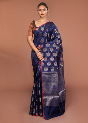 Blue Kora Silk Saree With Blouse Piece