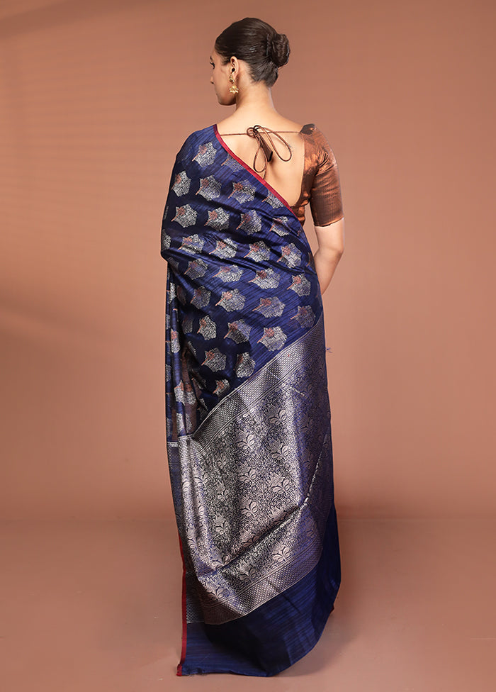 Blue Kora Silk Saree With Blouse Piece