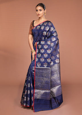 Blue Kora Silk Saree With Blouse Piece