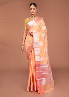 Pink Kora Silk Saree With Blouse Piece