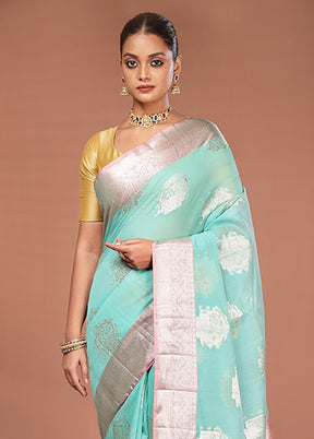 Green Kora Silk Saree With Blouse Piece