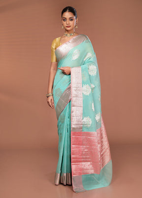 Green Kora Silk Saree With Blouse Piece