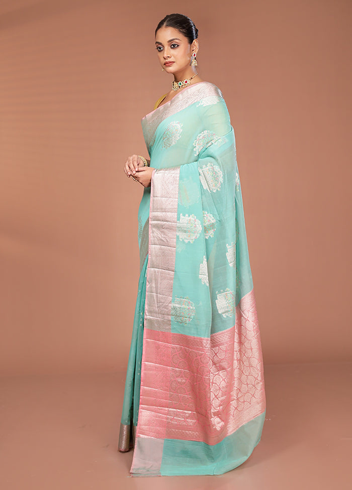 Green Kora Silk Saree With Blouse Piece