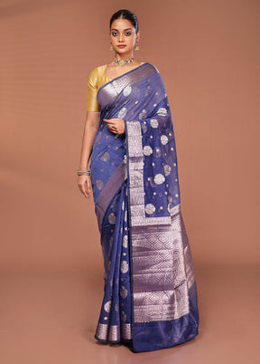 Blue Kora Silk Saree With Blouse Piece