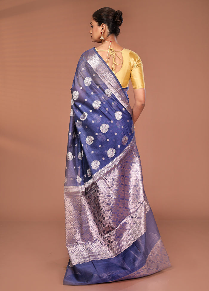 Blue Kora Silk Saree With Blouse Piece